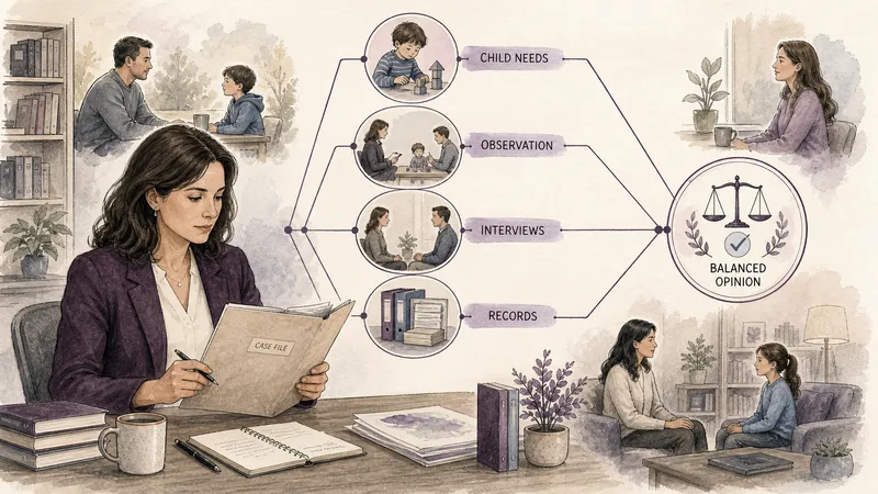 Forensic psychologist integrating child needs, parent-child observations, interviews and records in a custody evaluation