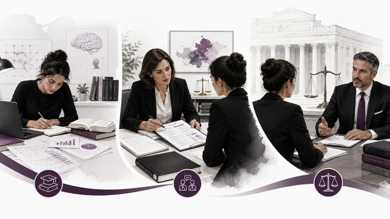 Forensic psychology student moving from academic courses to supervised assessment training and legal consultation