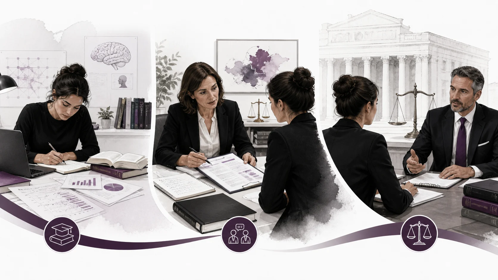 Forensic psychology student moving from academic courses to supervised assessment training and legal consultation