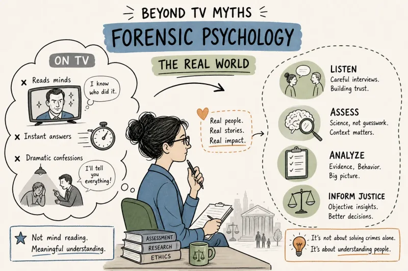 Illustrated comparison of forensic psychology on television and in real practice